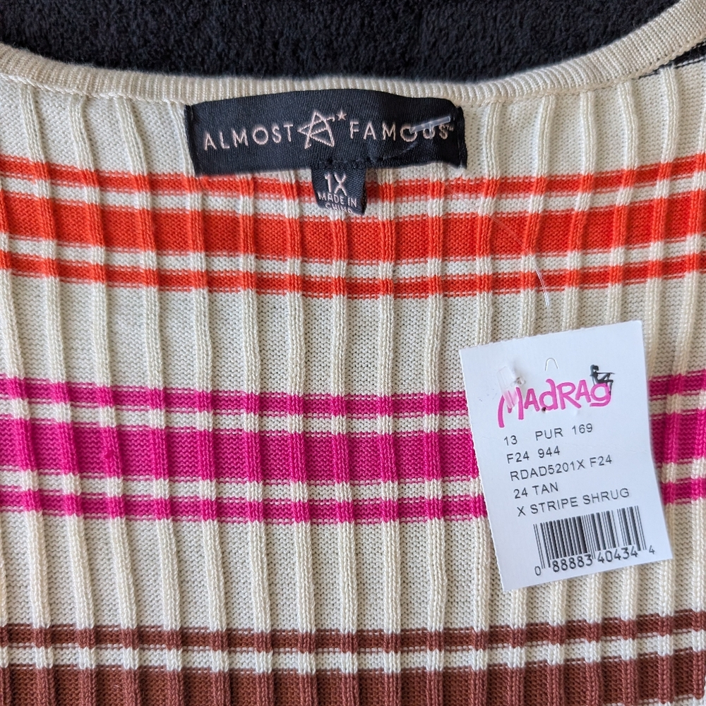 NWT Bodycon Striped Midi Sweater Dress Faux  Coordinating Shrug Top Y2K 1X XL image 6